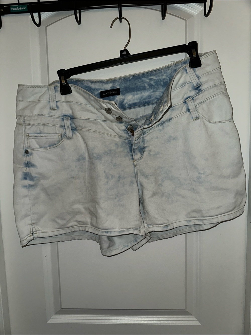 Ashley Stewart White and Light Blue Tie-Dye Denim Shorts